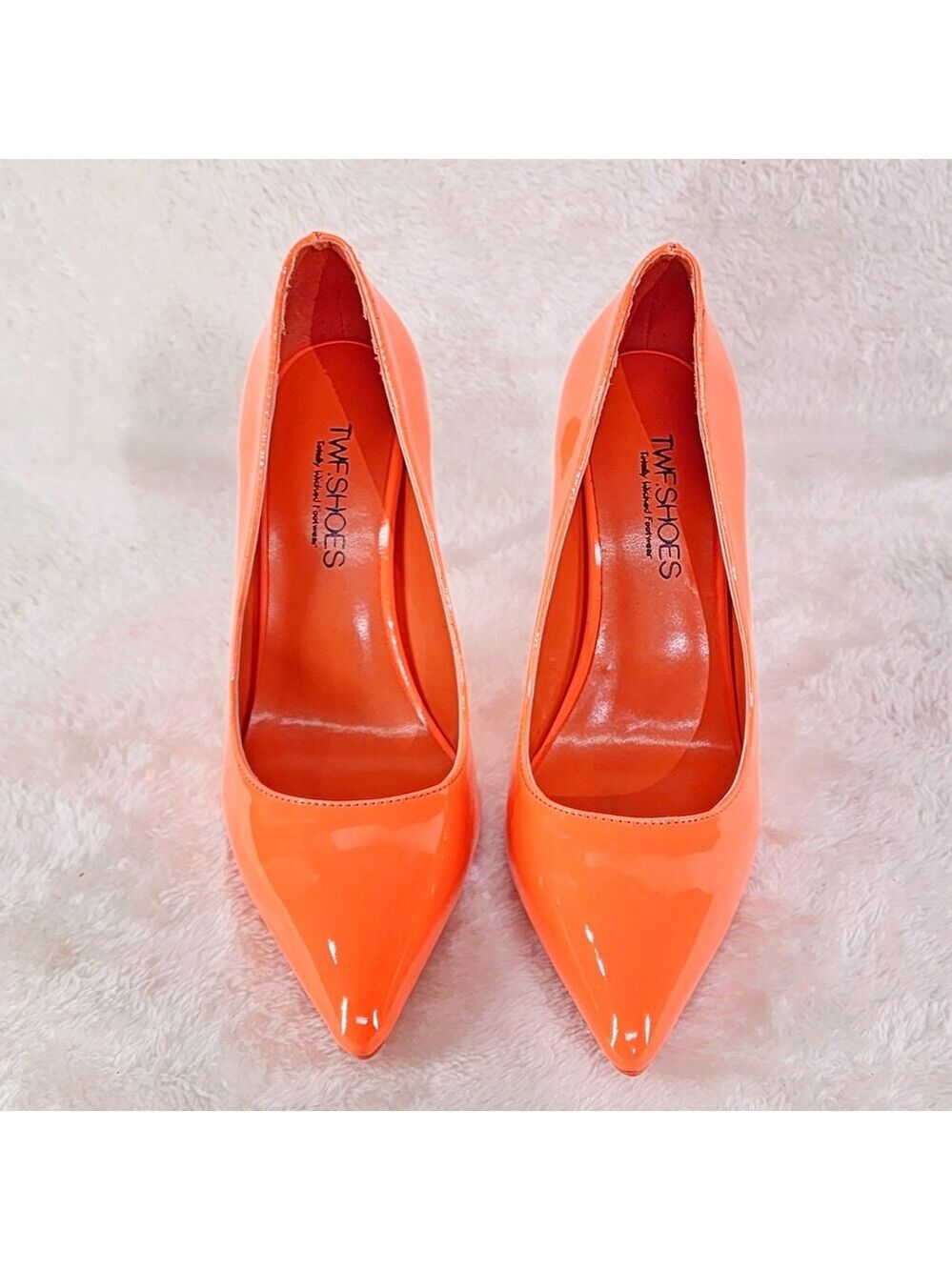 NIB Fabio Neon Orange Patent 4" High Heel Shoes Pointy Toe Pump US Ladies 7-13 - Picture 6 of 9